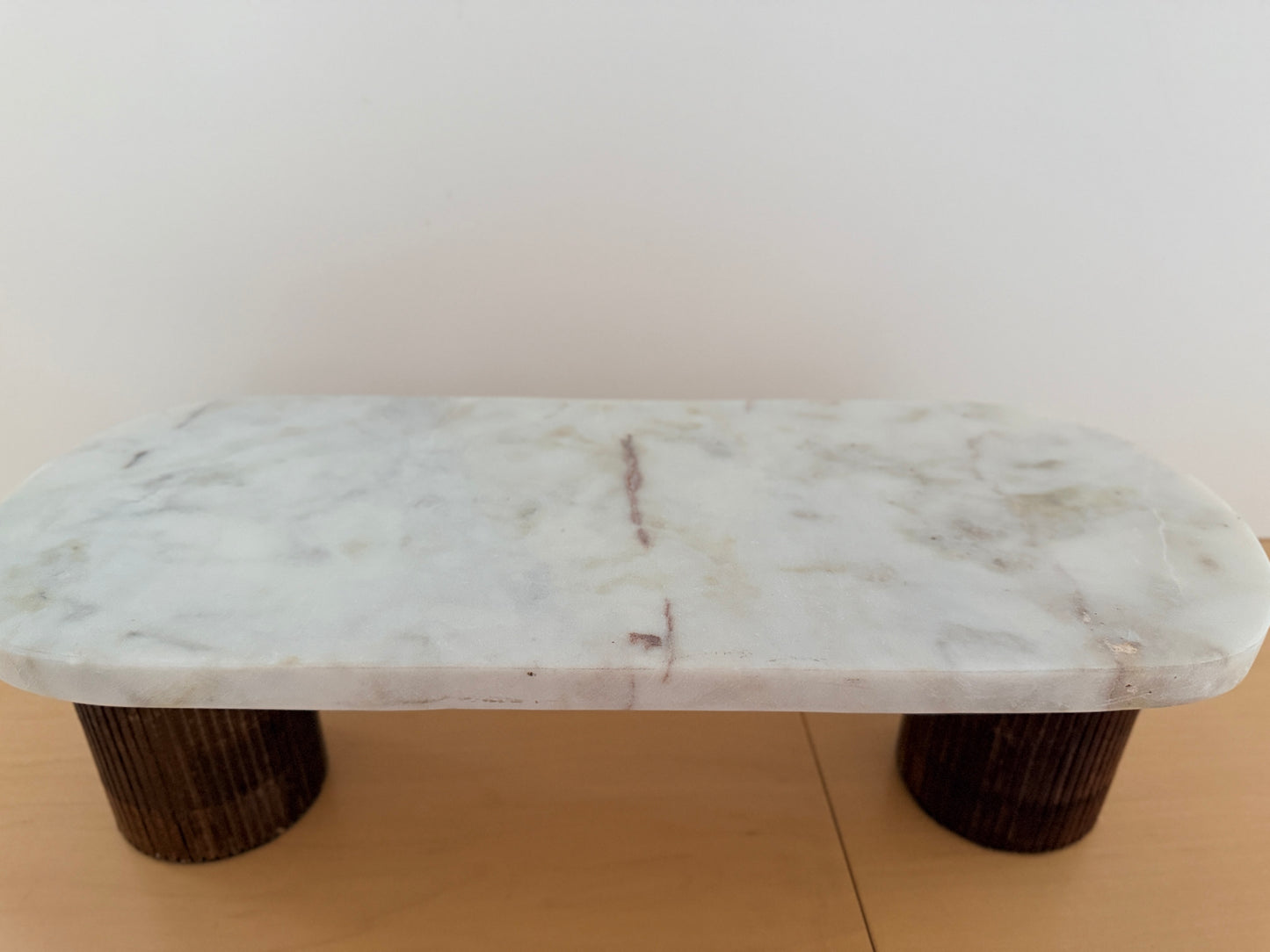 White Marbled and Wood  Riser Trinket Tray - Rustike Home