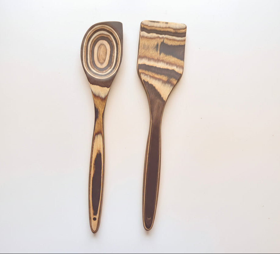 Serving Wood Utensils "Beige-Black" Handles