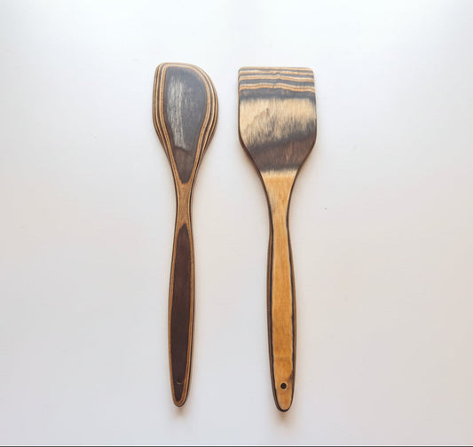 Serving Wood Utensils "Beige-Black" Handles
