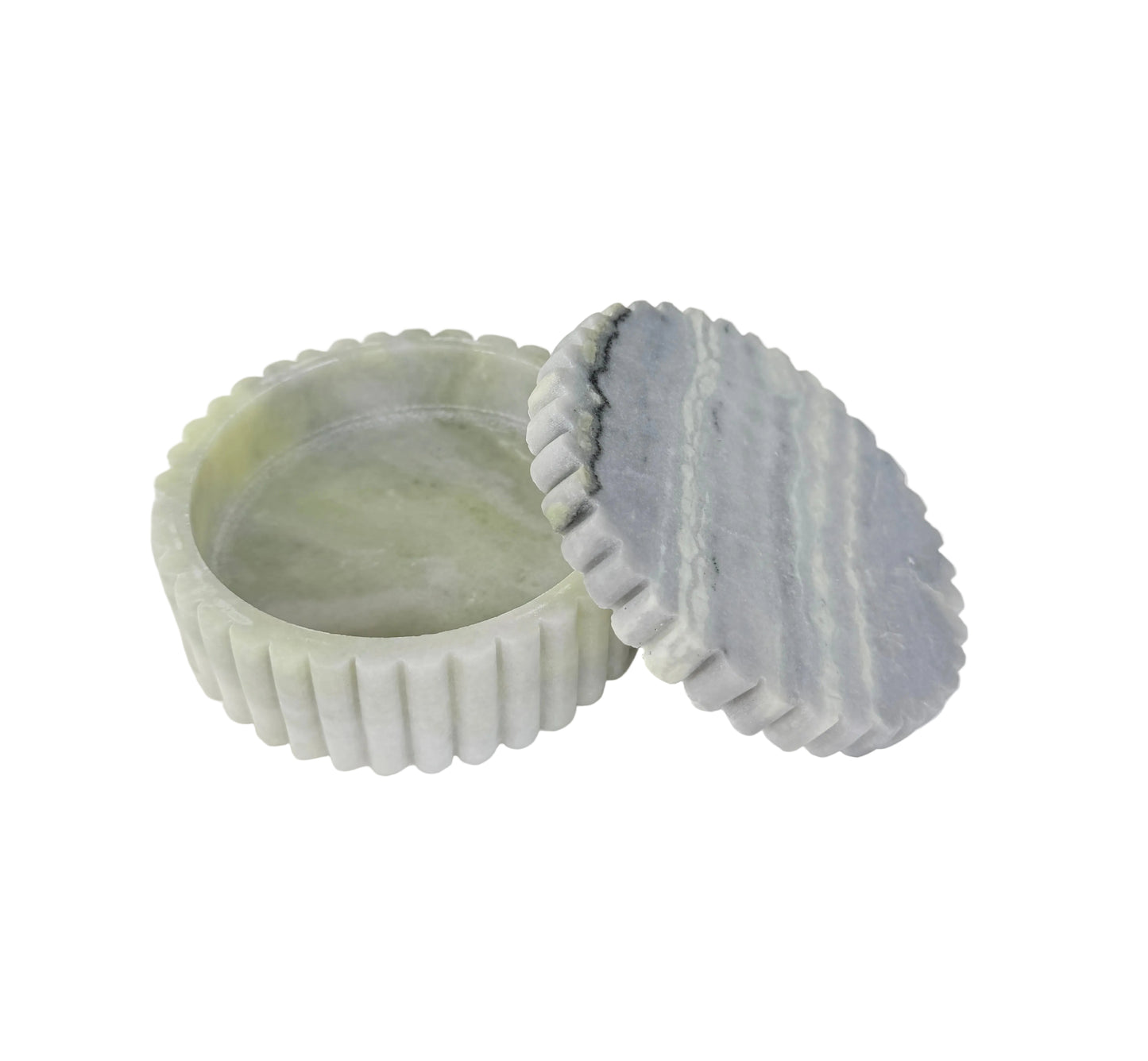 Light Green Ribbed Trinket Box, 5"