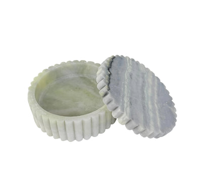 Light Green Ribbed Trinket Box, 5"