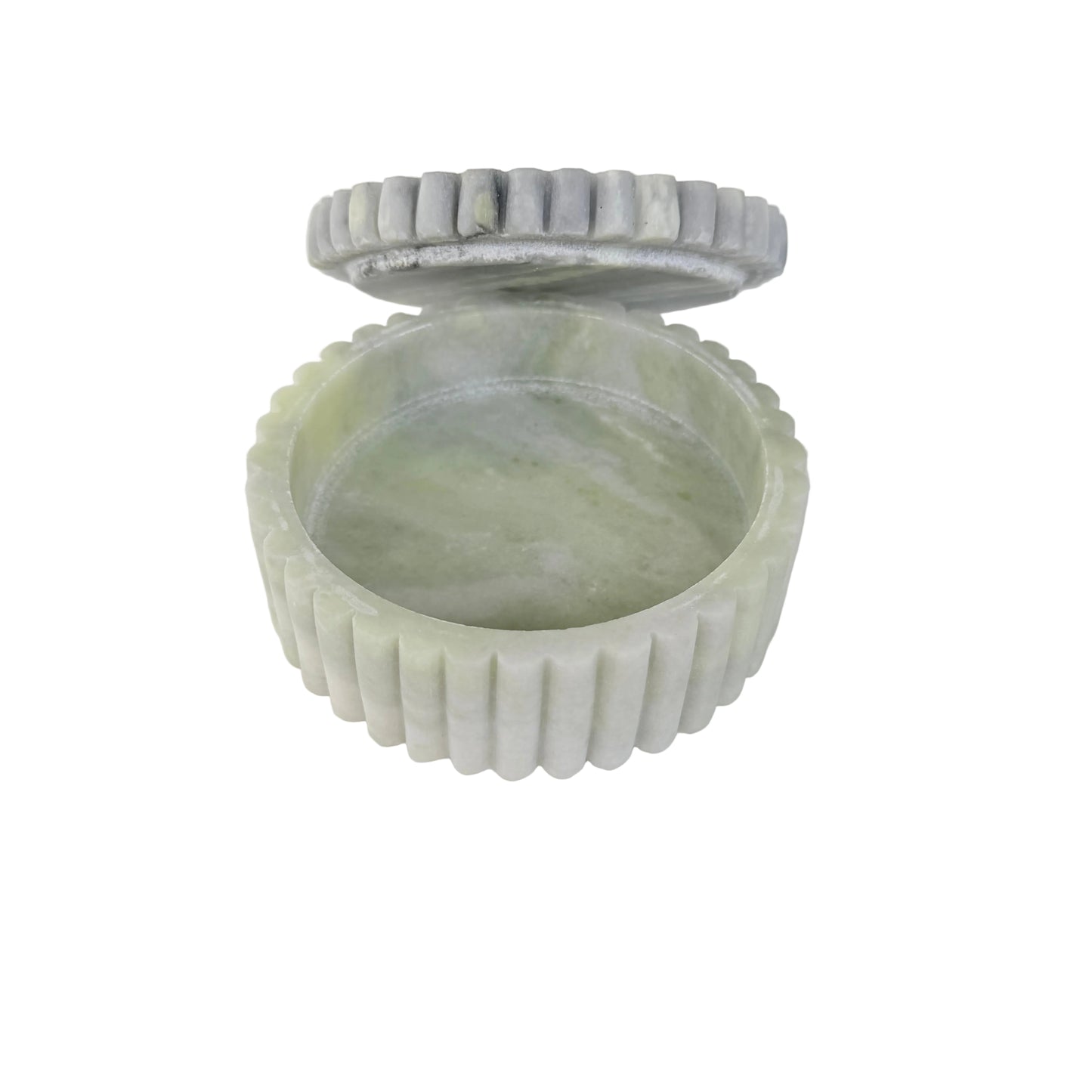 Light Green Ribbed Trinket Box, 5"