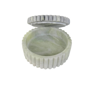 Light Green Ribbed Trinket Box, 5"
