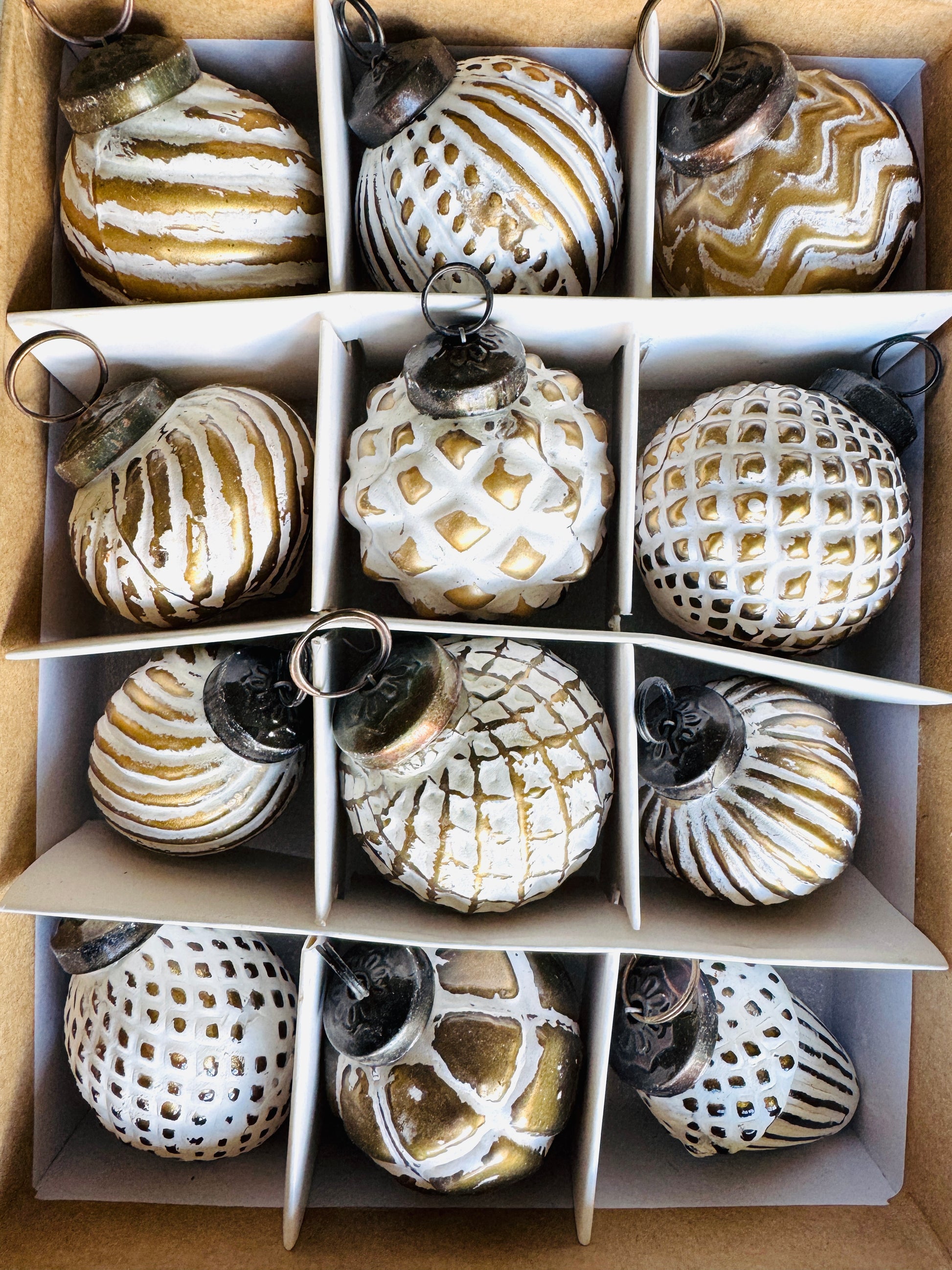 Distressed Gold  Balls Christmas Ornaments Set of 12 - Rustike Home