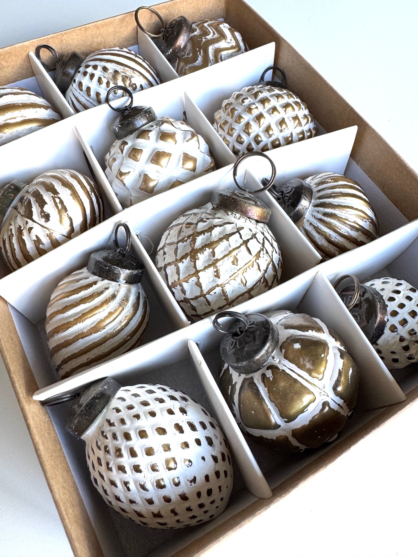 Distressed Gold  Balls Christmas Ornaments Set of 12 - Rustike Home