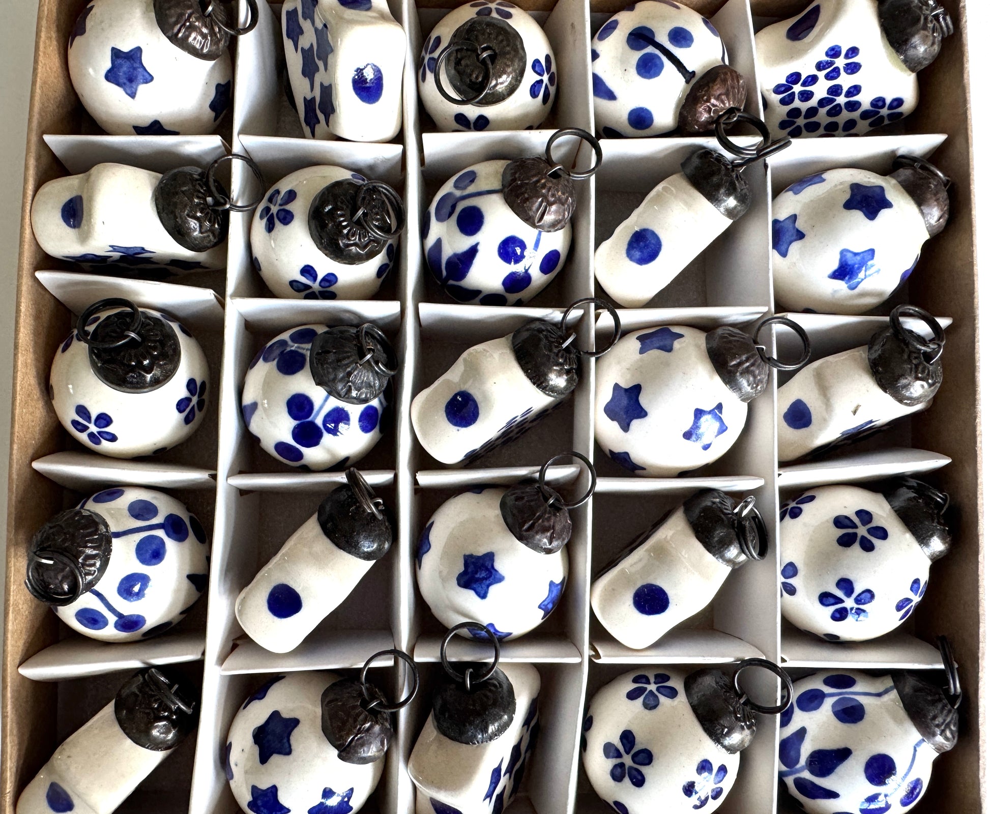 Mini Blue & White Ornaments Christmas Decoration Set of 12 - Rustike Home