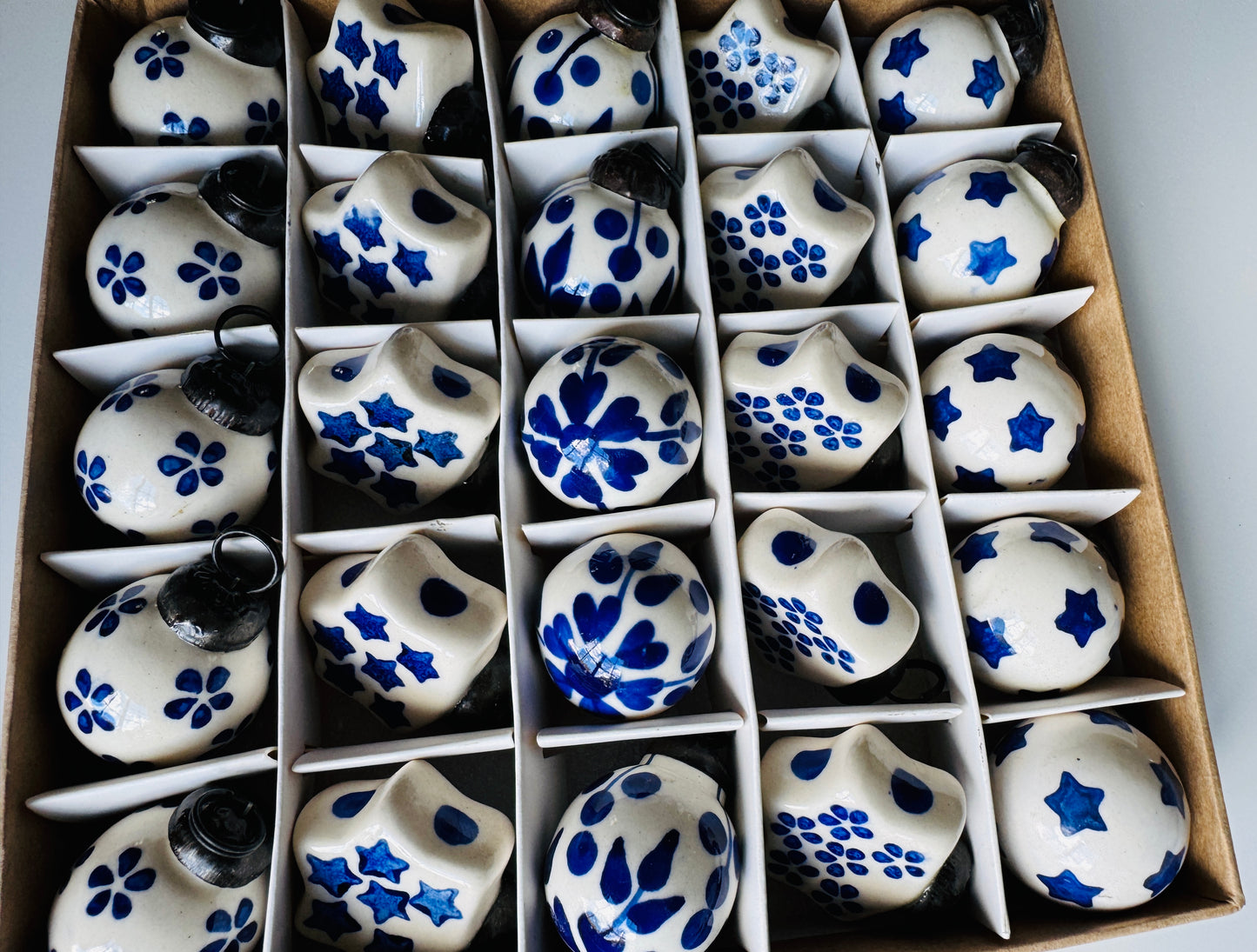 Mini Blue & White Ornaments Christmas Decoration Set of 12 - Rustike Home