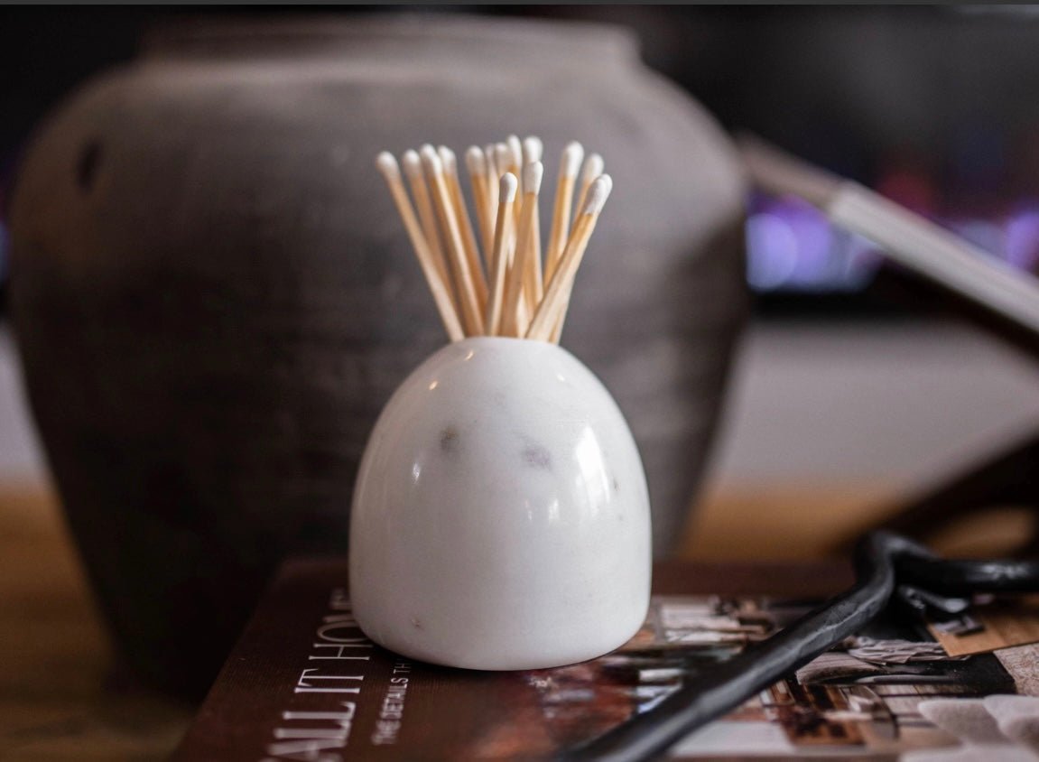 White Marble Match Holders - Rustike Home