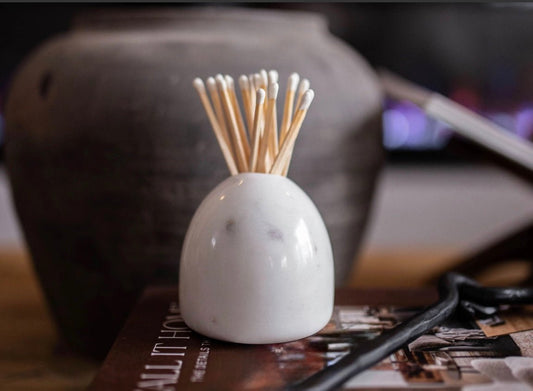 White Marble Match Holders - Rustike Home
