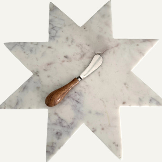 Star White, Gray & Rose Marble Cheese Tray Hand Cut Natural Stone Tray - Rustike Home