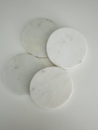 Off-White Tones Marble Round Coasters, Set of 4 - Rustike Home