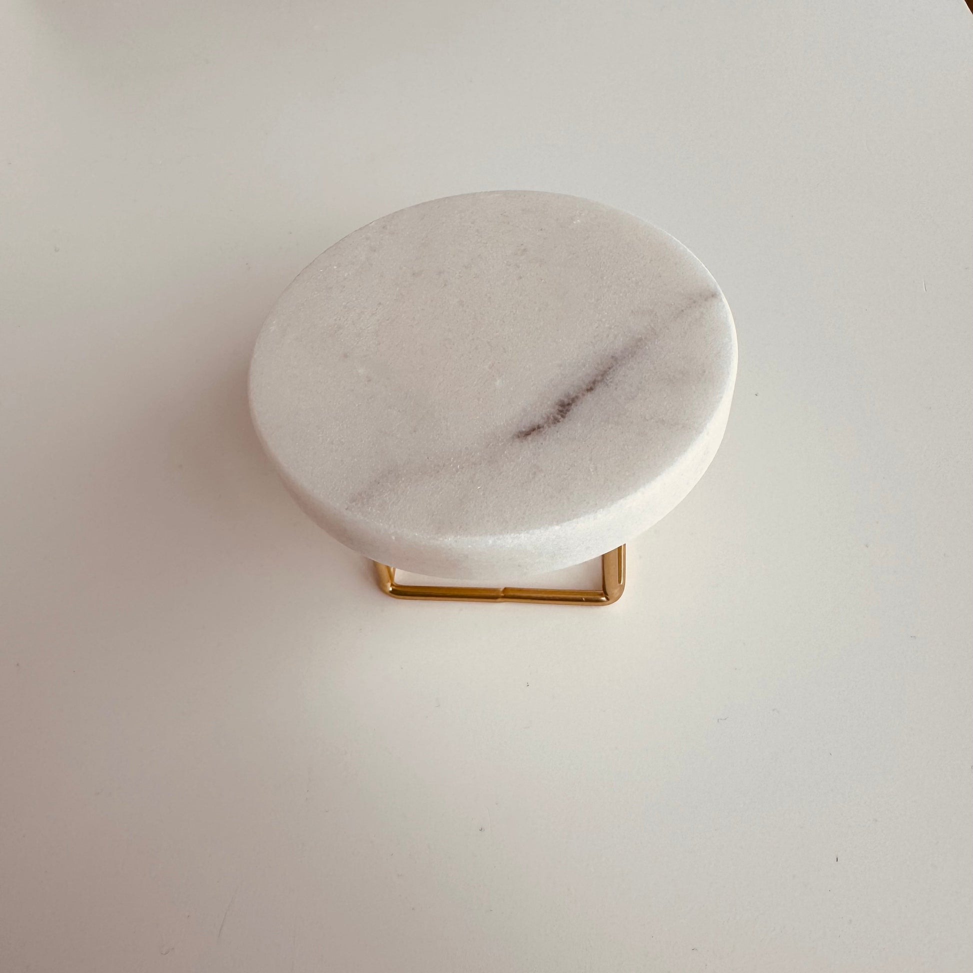 White Marble and Brass Riser for Brush and Soap Stand - Rustike Home