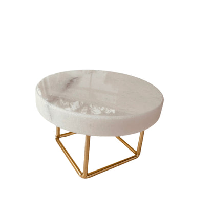 White Marble and Brass Riser for Brush and Soap Stand - Rustike Home