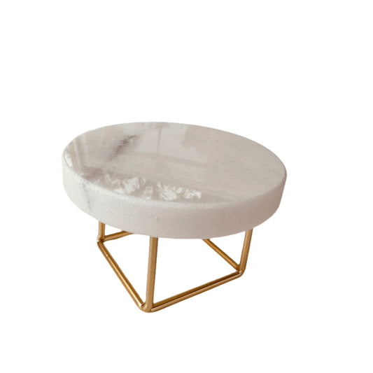 White Marble and Brass Riser for Brush and Soap Stand - Rustike Home