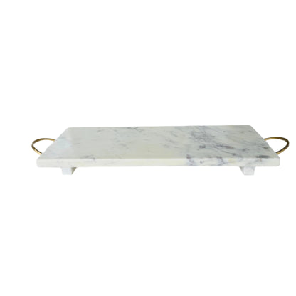 Off-White w/ Veins Marble and Brass Handles Tray | Home decor - Rustike Home