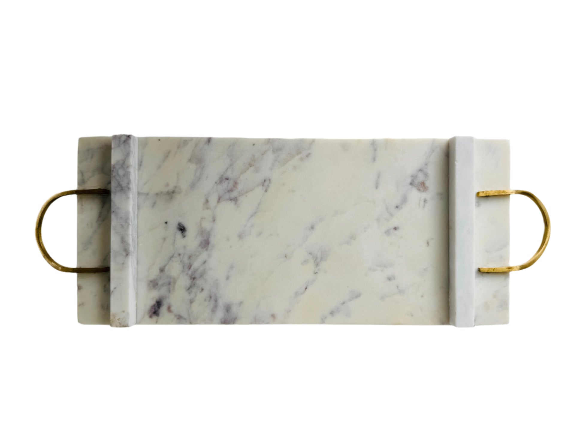 Off-White Marble Tray with Purple and Rose & Brass Handles | Home decor - Rustike Home