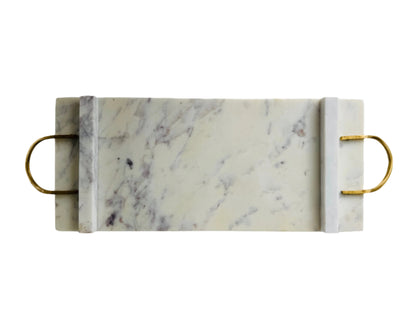 Off-White Marble Tray with Purple and Rose & Brass Handles | Home decor - Rustike Home