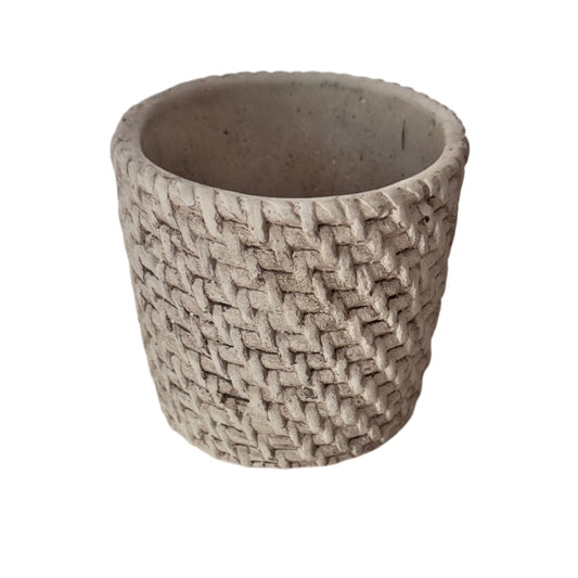 Round Rough  "Basket Wave" Cement Distressed Vintage Planter Pot for Home Decor - Rustike Home