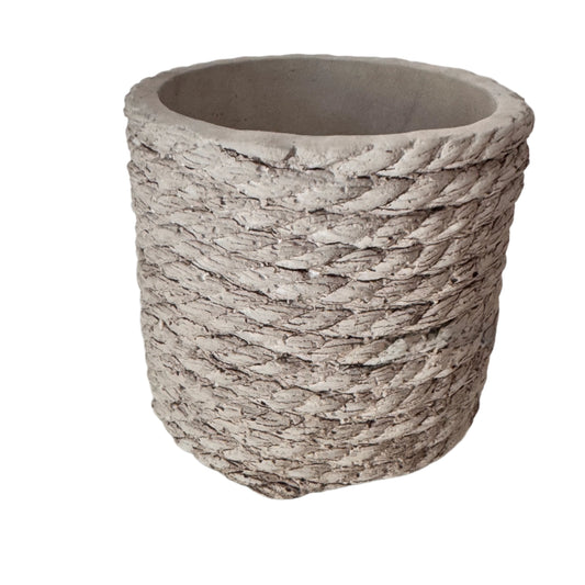 Round Rough  "Rope" Cement Distressed Vintage Planter Pot for Home Decor - Rustike Home