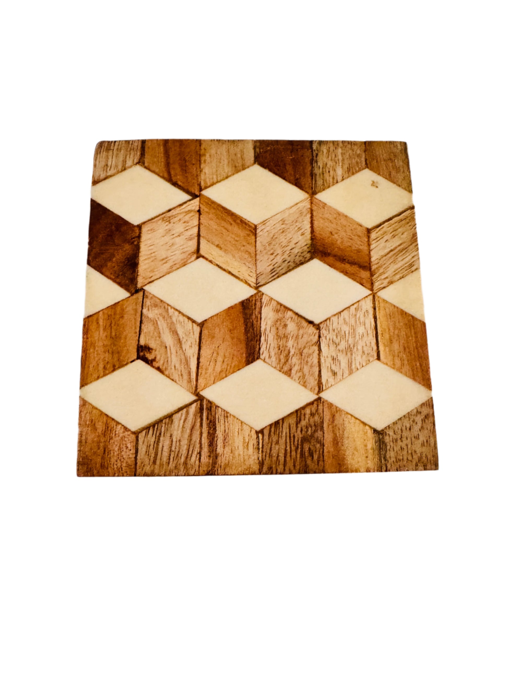 Hexagon Wood and Resin Rectangular Pattern Coasters, Set of 4 - Rustike Home