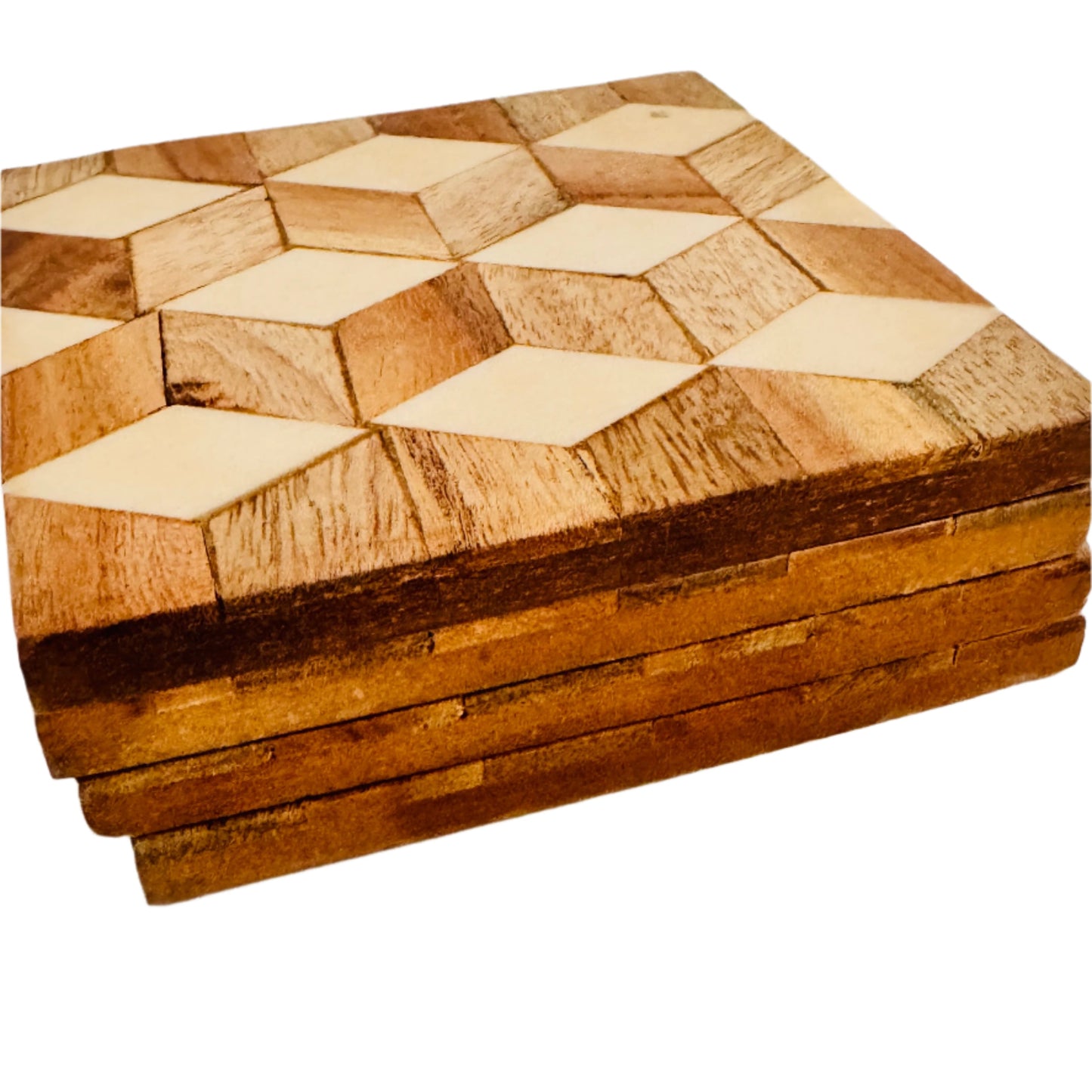 Hexagon Wood and Resin Rectangular Pattern Coasters, Set of 4 - Rustike Home