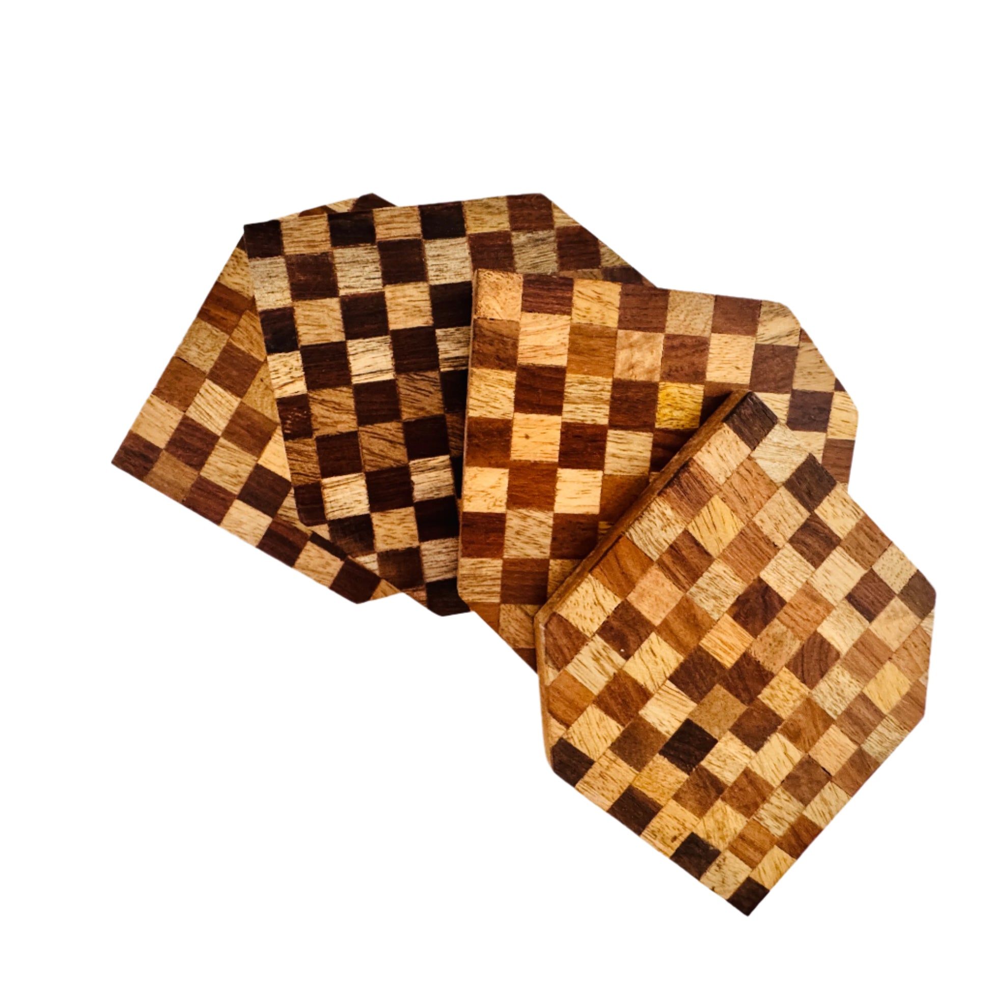 Chess Pattern Wood  Coasters, Set of 4 - Rustike Home