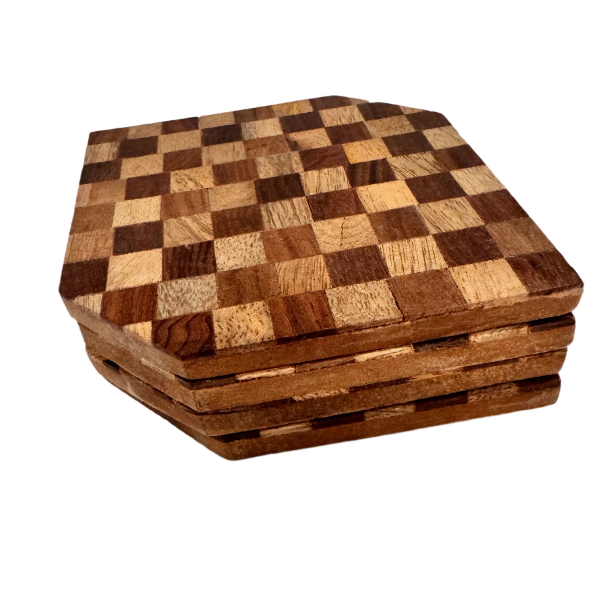 Chess Pattern Wood  Coasters, Set of 4 - Rustike Home