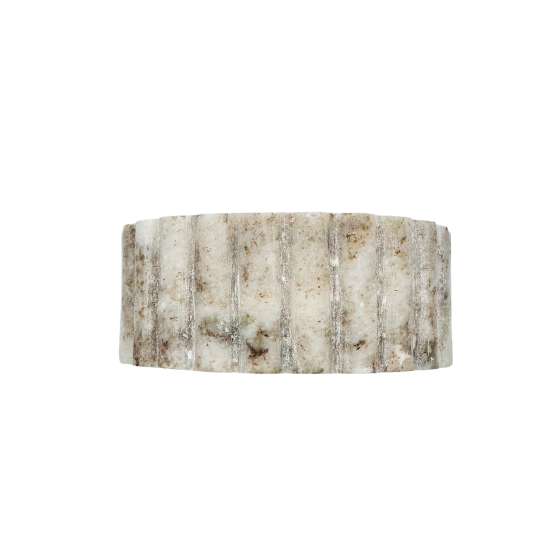 Marble-patterned cylindrical object on a white background