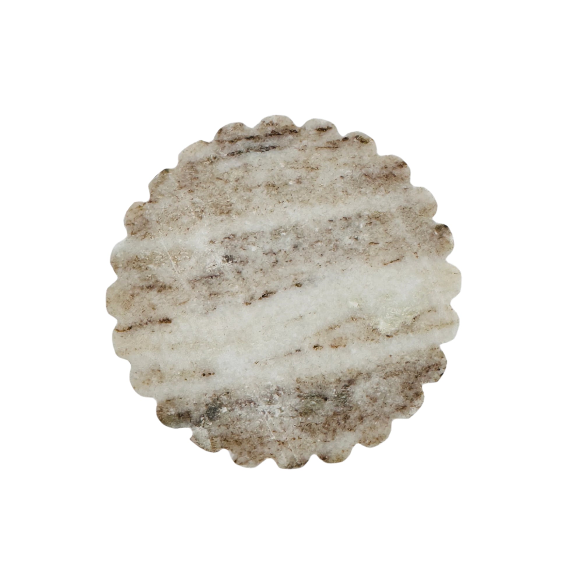 Round stone with textured surface on a light gray background