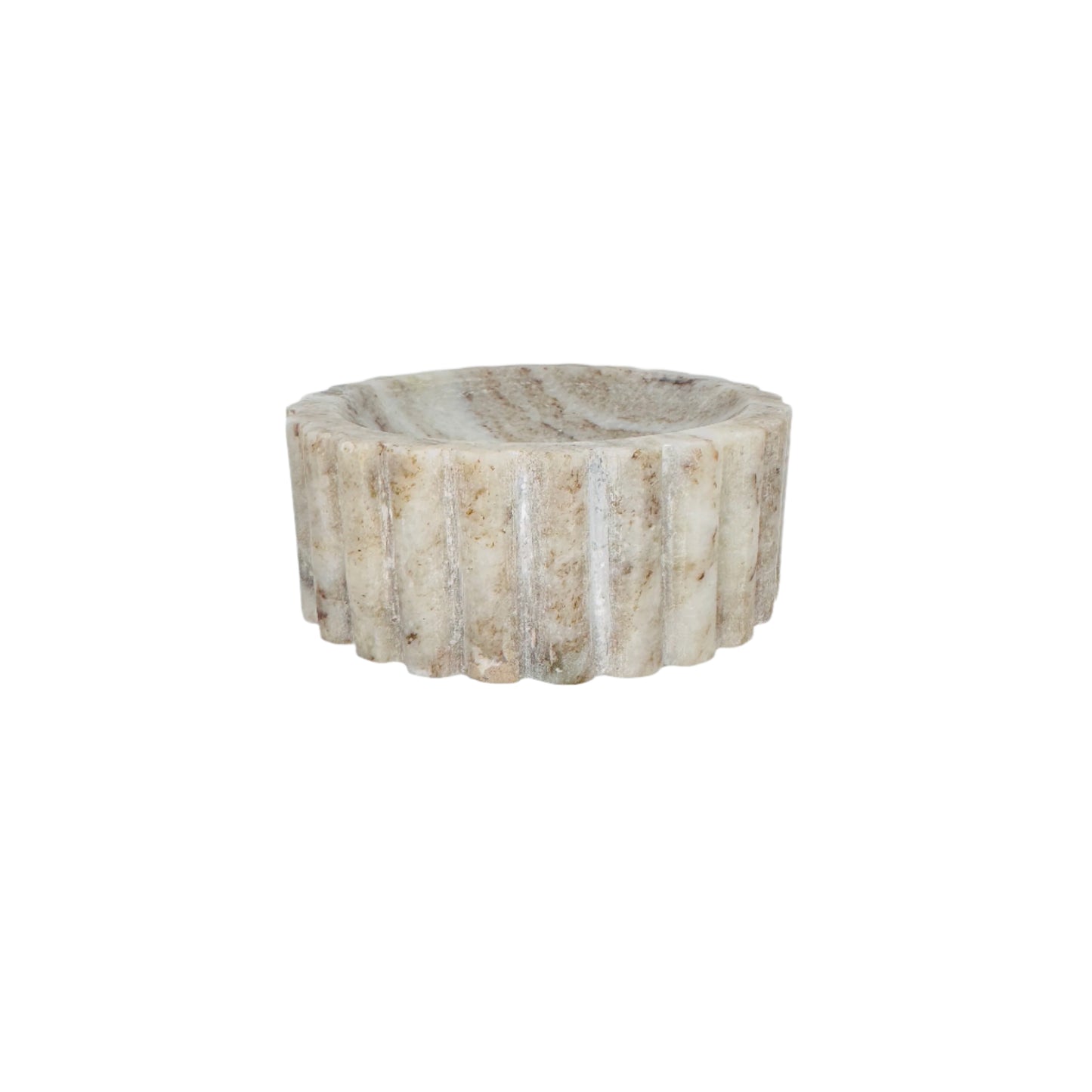 Round stone table with a textured surface on a white background