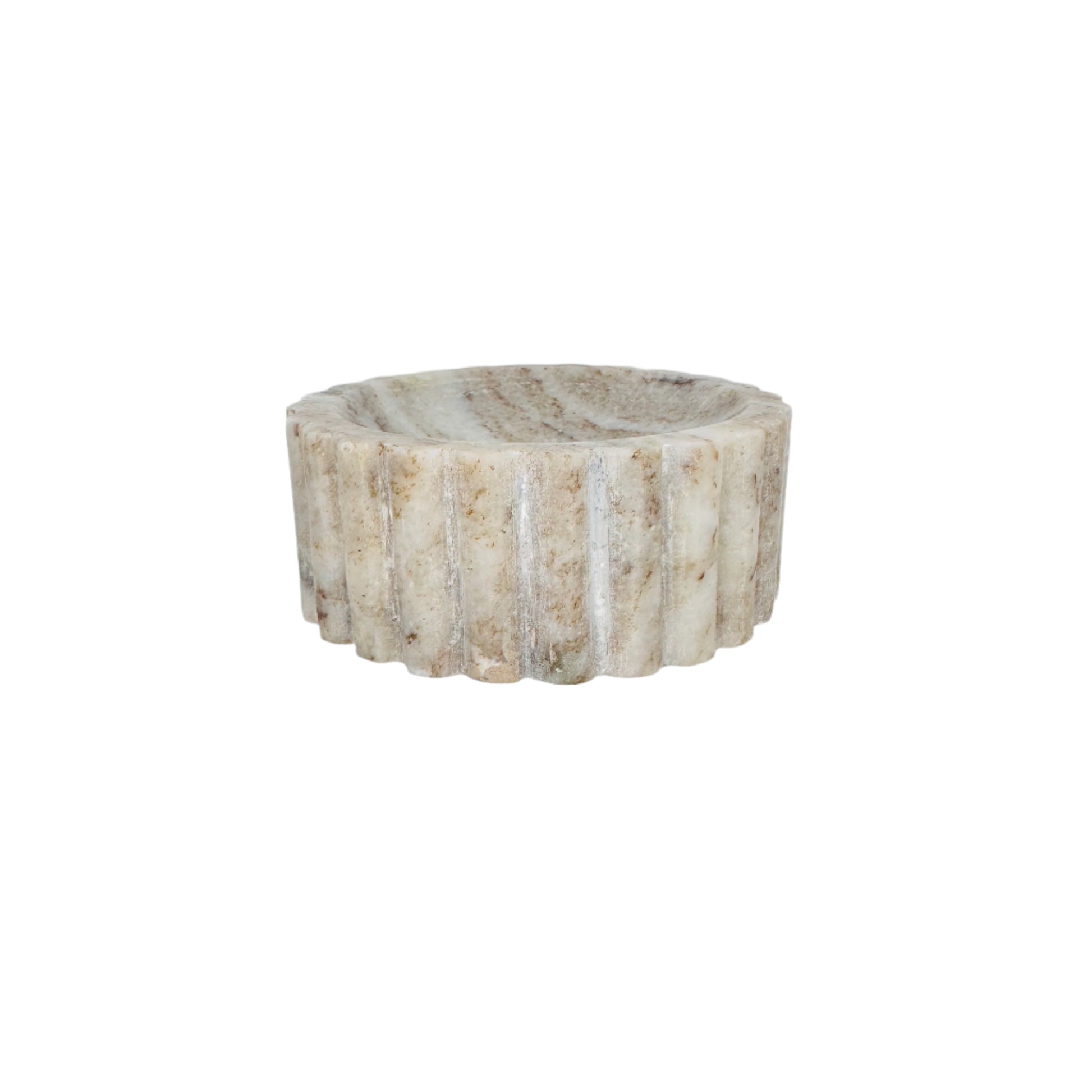 Round stone table with a textured surface on a white background