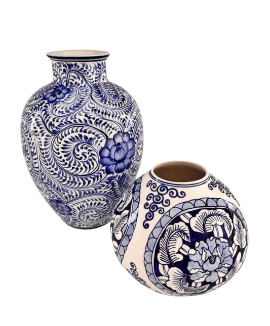 Round White & Blue "Leonor" Vase | Home Decor