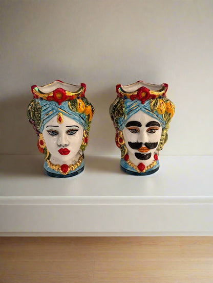 Handmade Sicilian Teste di Moro Ceramic Heads Set |Home Decor