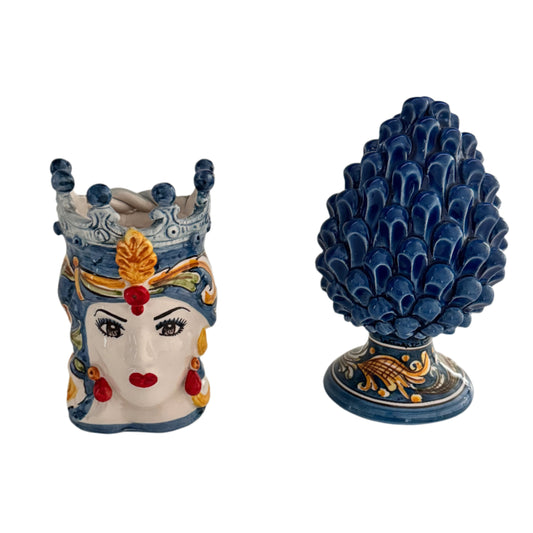 Handmade Sicilian Teste di Moro & Pine Cone Ceramic Heads |Home Decor