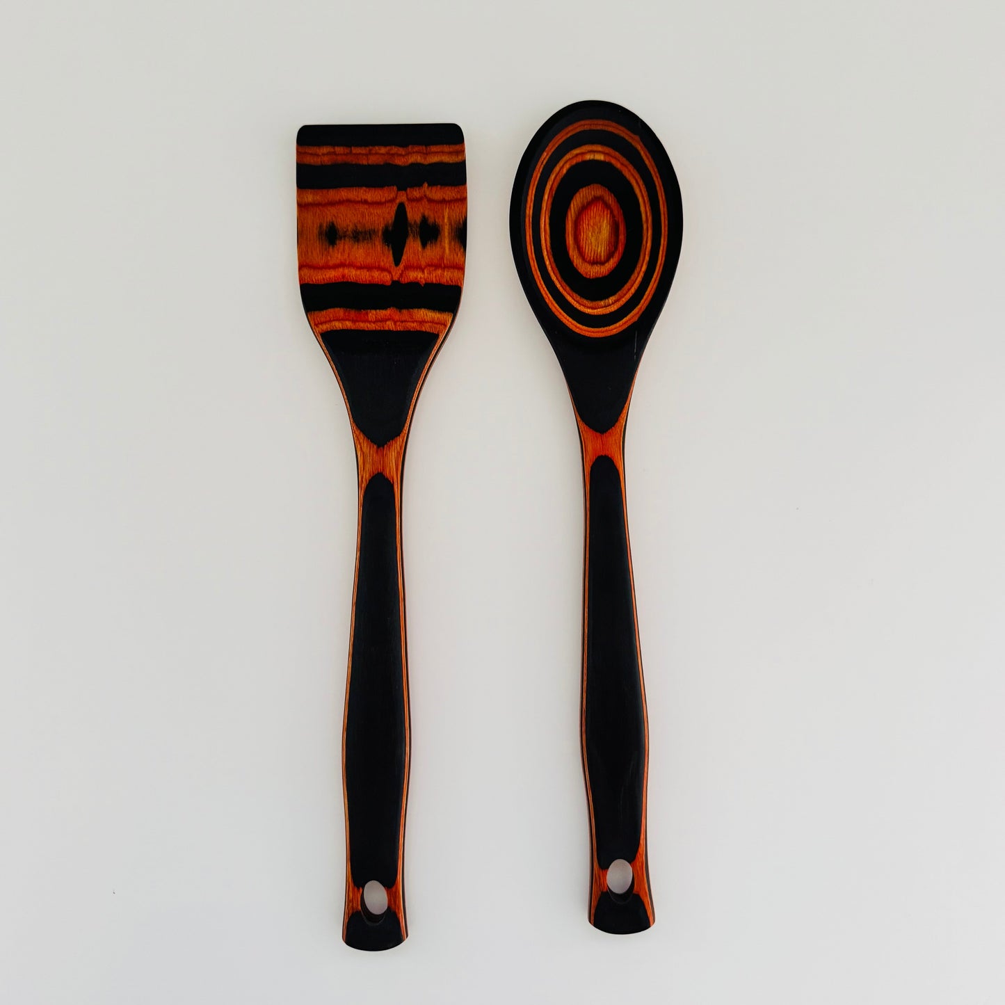 Serving Wood Utensils "Orange-Black" Handles | Home Decor