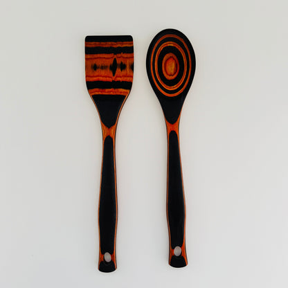 Serving Wood Utensils "Orange-Black" Handles | Home Decor