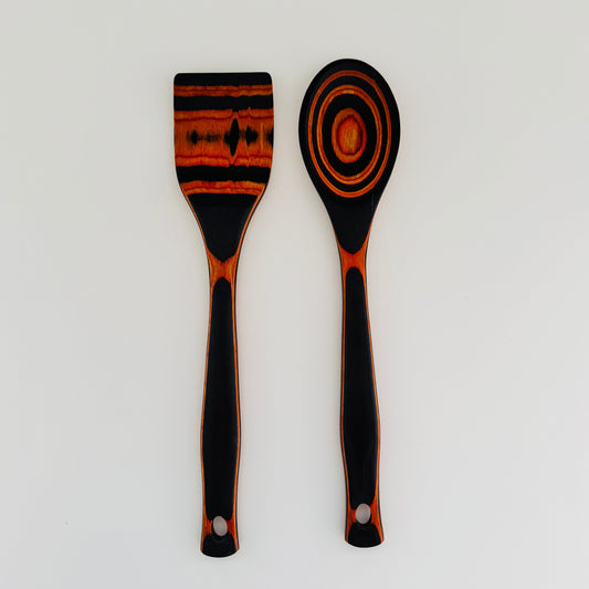 Serving Wood Utensils "Orange-Black" Handles | Home Decor