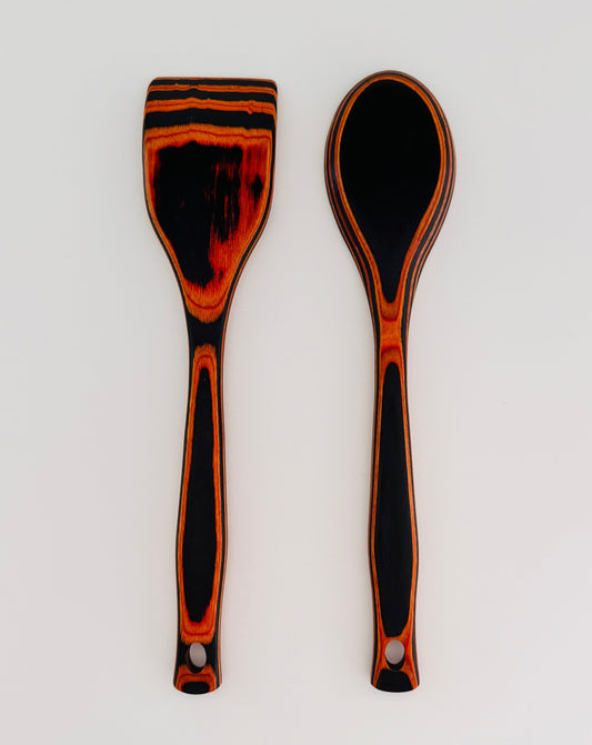 Serving Wood Utensils "Orange-Black" Handles | Home Decor