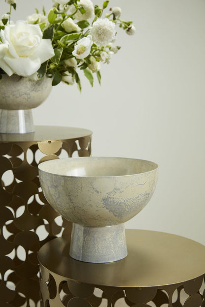 Round White "Phoenix" Footed Marbleized Compote for Plants and Home Decor - Rustike Home