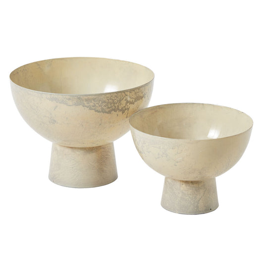 Round White "Phoenix" Footed Marbleized Compote for Plants and Home Decor - Rustike Home