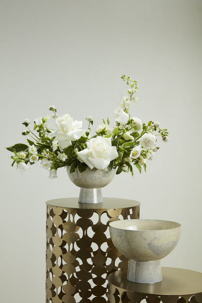 Round White "Phoenix" Footed Marbleized Compote for Plants and Home Decor - Rustike Home
