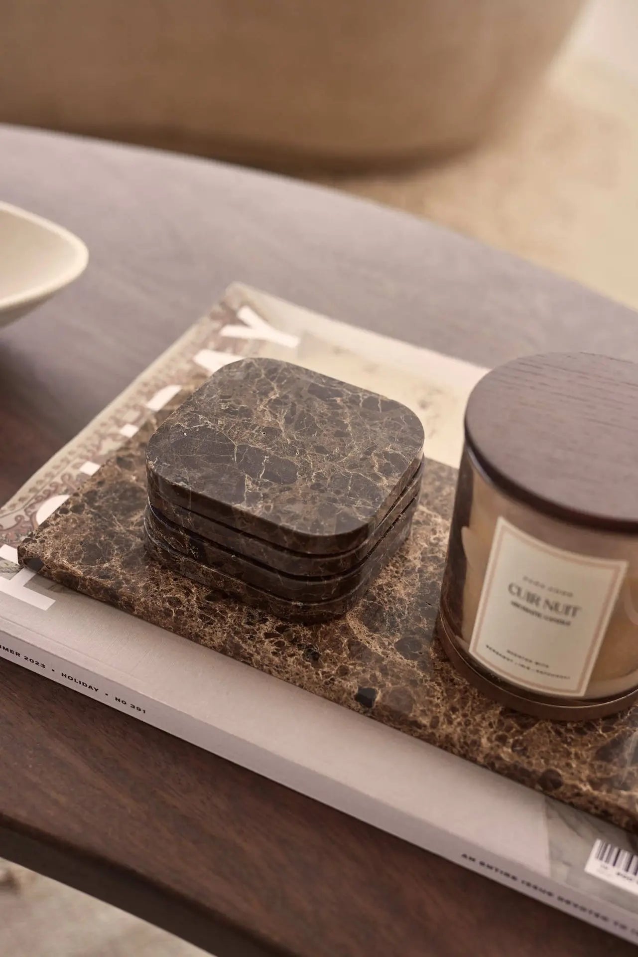 Brown Natural Marble Rectangle Tray Plateau