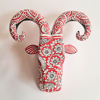 Floral Ram Head Handcrafted Wooden Wall Art