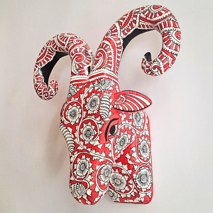 Floral Ram Head Handcrafted Wooden Wall Art