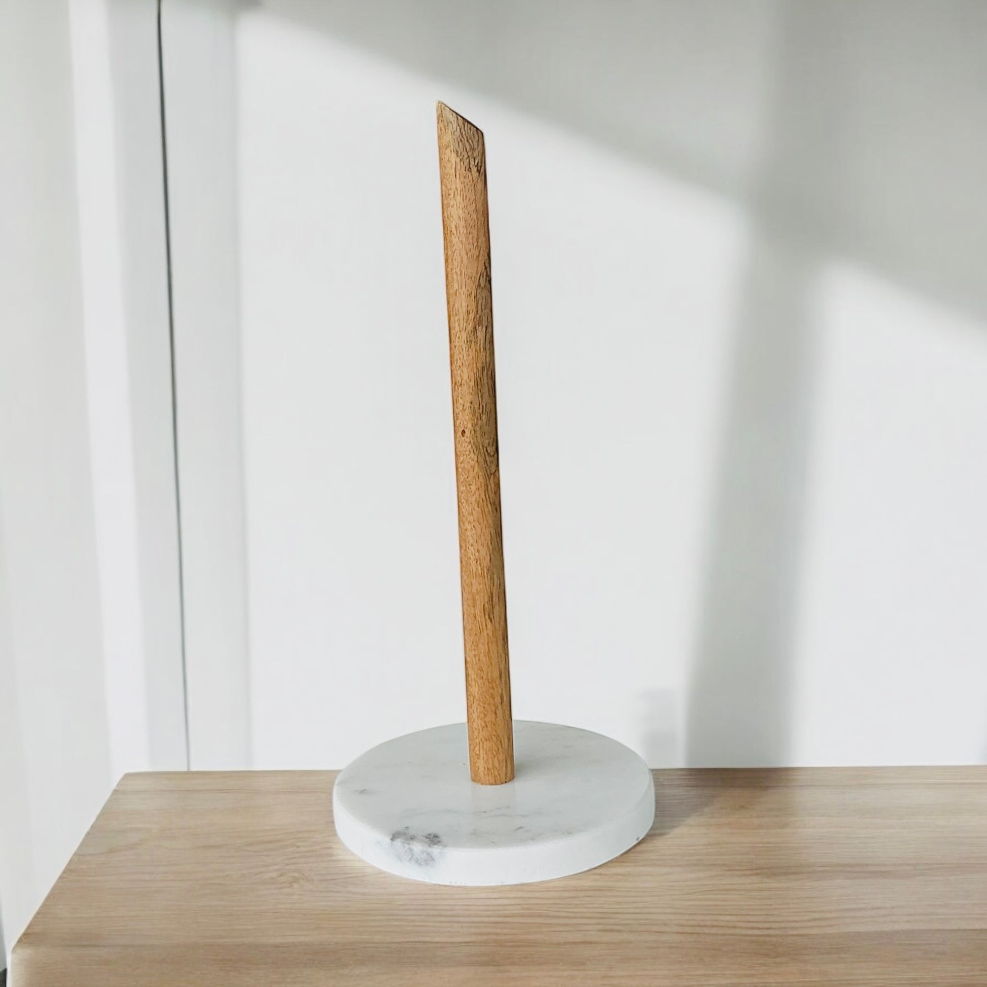 White Marble and Wood Towel Paper Holder - Rustike Home