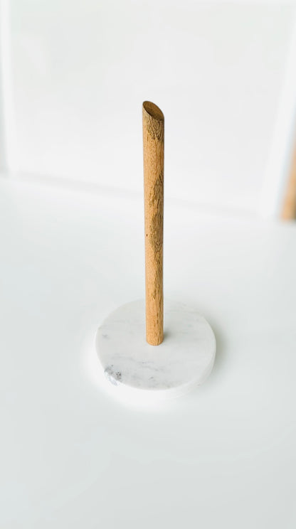 White Marble and Wood Towel Paper Holder - Rustike Home