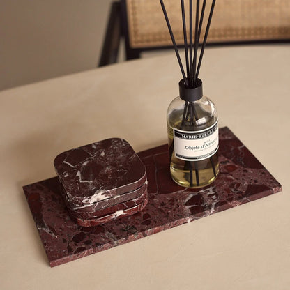 Red Natural Marble Rectangle Tray Plateau - Rustike Home