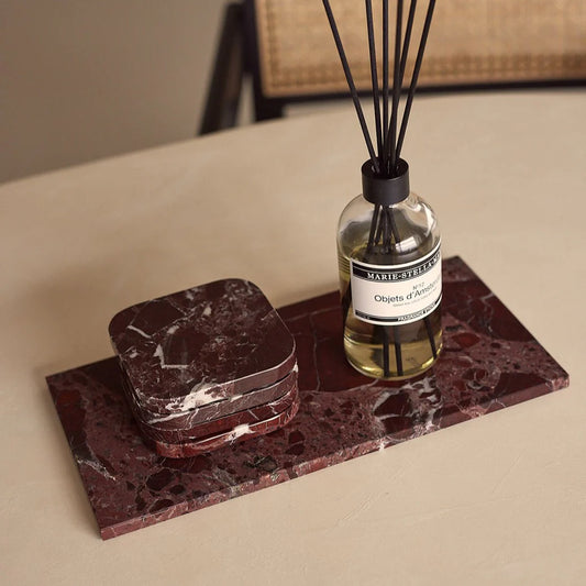 Red Natural Marble Rectangle Tray Plateau