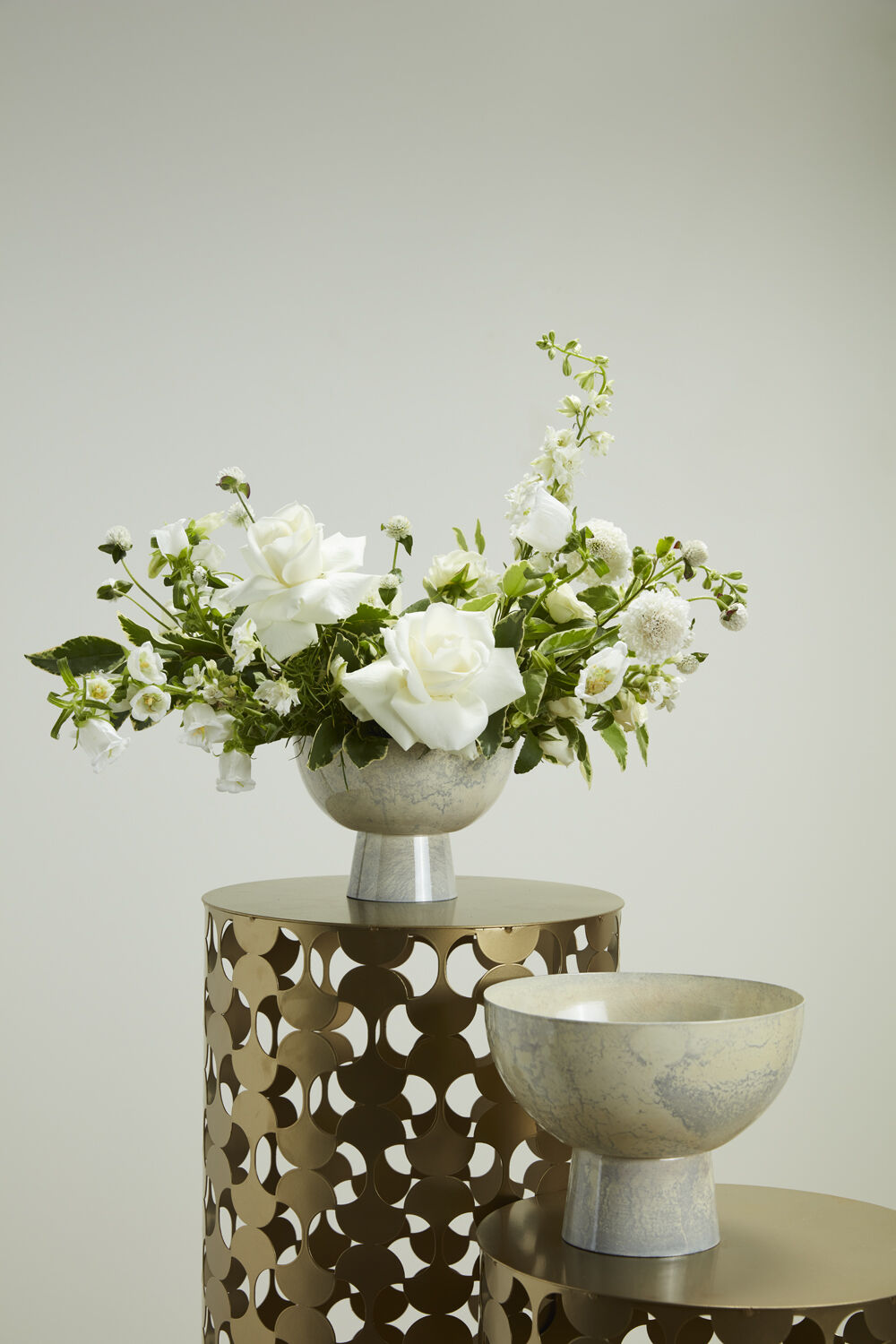 Round White "Phoenix" Footed Marbleized Compote for Plants and Home Decor - Rustike Home