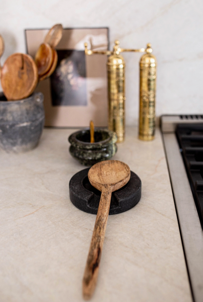 Turned Charcoal Marble Round Spoon Rest | Natural Stone - Rustike Home